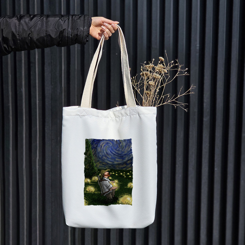 ساک خرید پارچه ای خندالو طرح شب پرستاره ونگوگ مدل توت بگ کد 7005