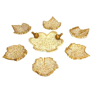 مجموعه ظروف هفت سین 7 پارچه دست نگار طرح برگ اسلیمی کد 571