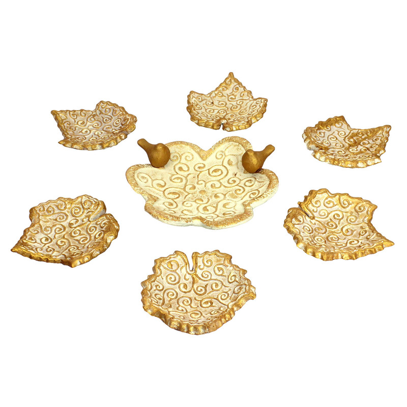 مجموعه ظروف هفت سین 7 پارچه دست نگار طرح برگ اسلیمی کد 571