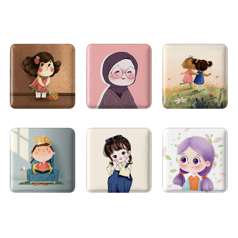 مگنت خندالو طرح دخترانه فانتزی کد 1643A مجموعه 6 عددی