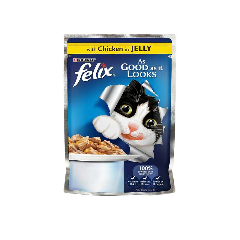 پوچ گربه فلیکس مدل Chicken in Jelly وزن 100 گرم