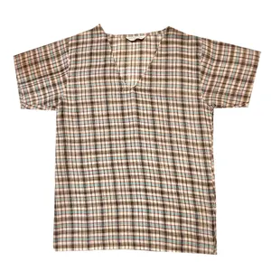 بلوز آستین کوتاه زنانه مدل نخی طرح چهارخانه