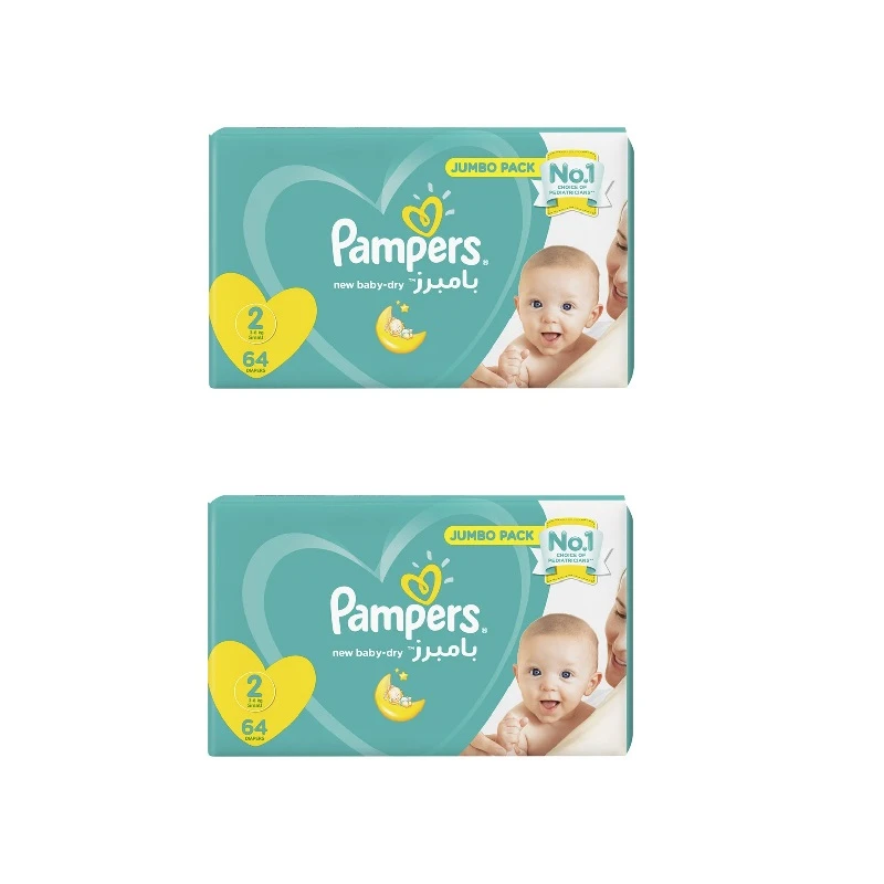 پوشک بچه پمپرز مدل baby dry سایز 2 دو بسته 64 عددی