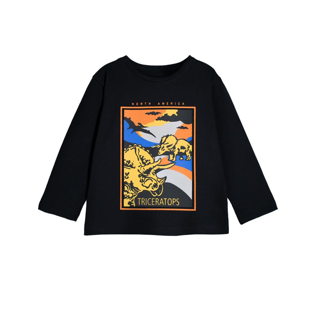 تی شرت آستین بلند پسرانه جی بی جو مدل دایناسور 70031 رنگ مشکی