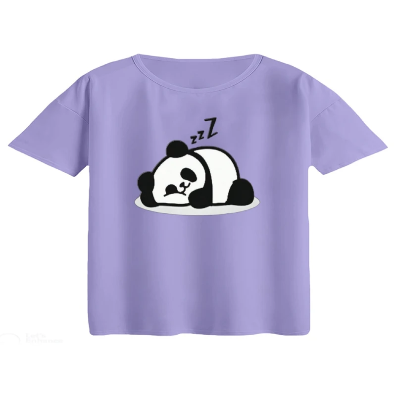 کراپ تی‌شرت آستین کوتاه زنانه مدل پاندای خوابیده