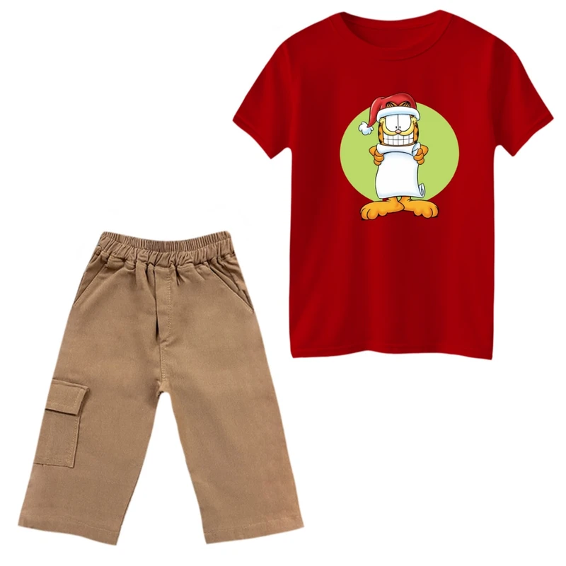 ست تی‌شرت و شلوارک پسرانه مدل گارفیلد و نامه