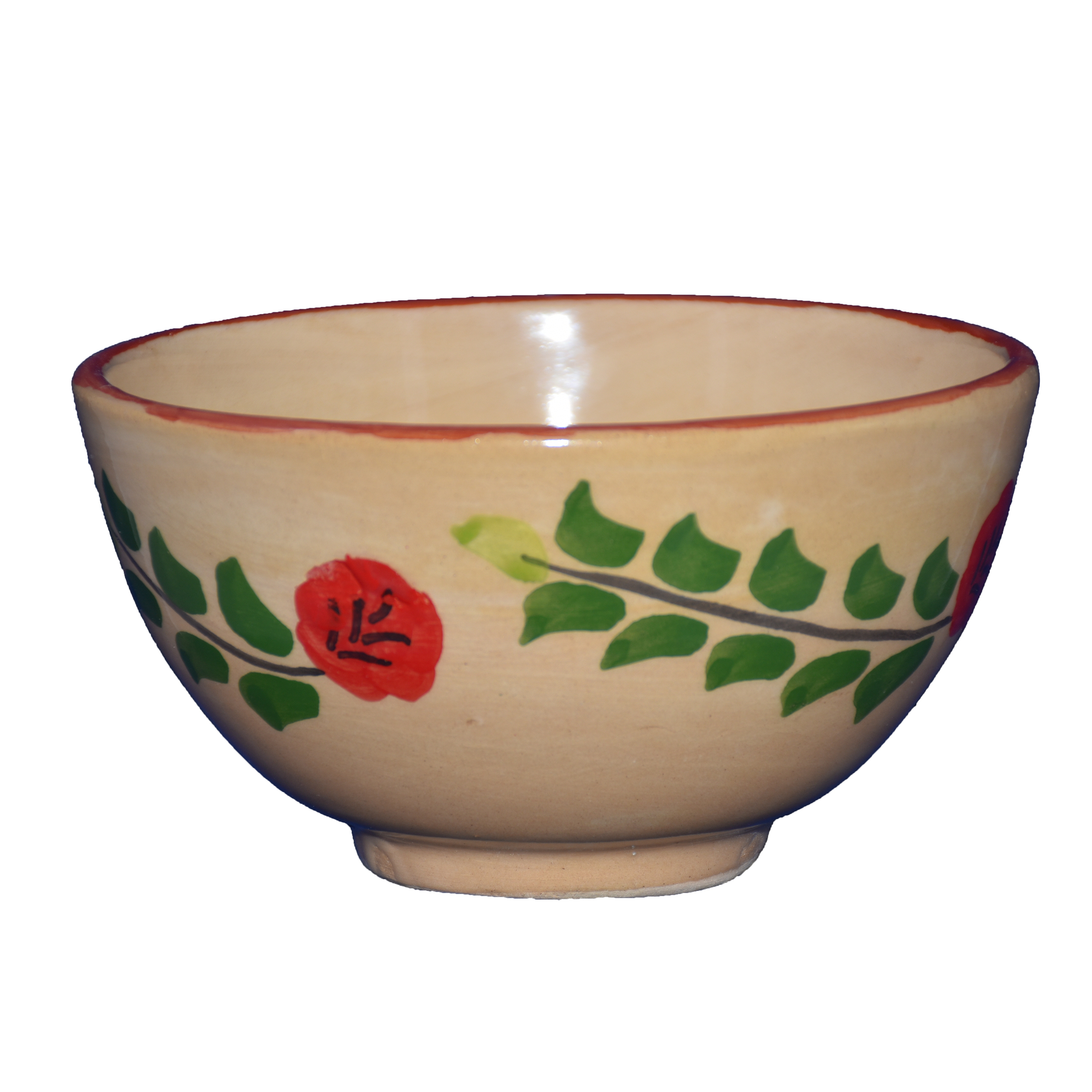 کاسه سفالی مدل آبگوشت خوری طرح گل سرخی