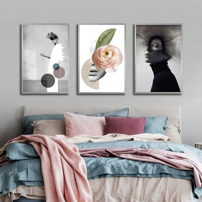 تابلو بکلیت طرح چهره و گل مدل SI-2615 مجموعه 3 عددی