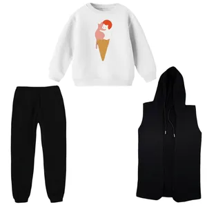 ست 3 تکه لباس راحتی بچگانه مدل بستنی گربه ای  