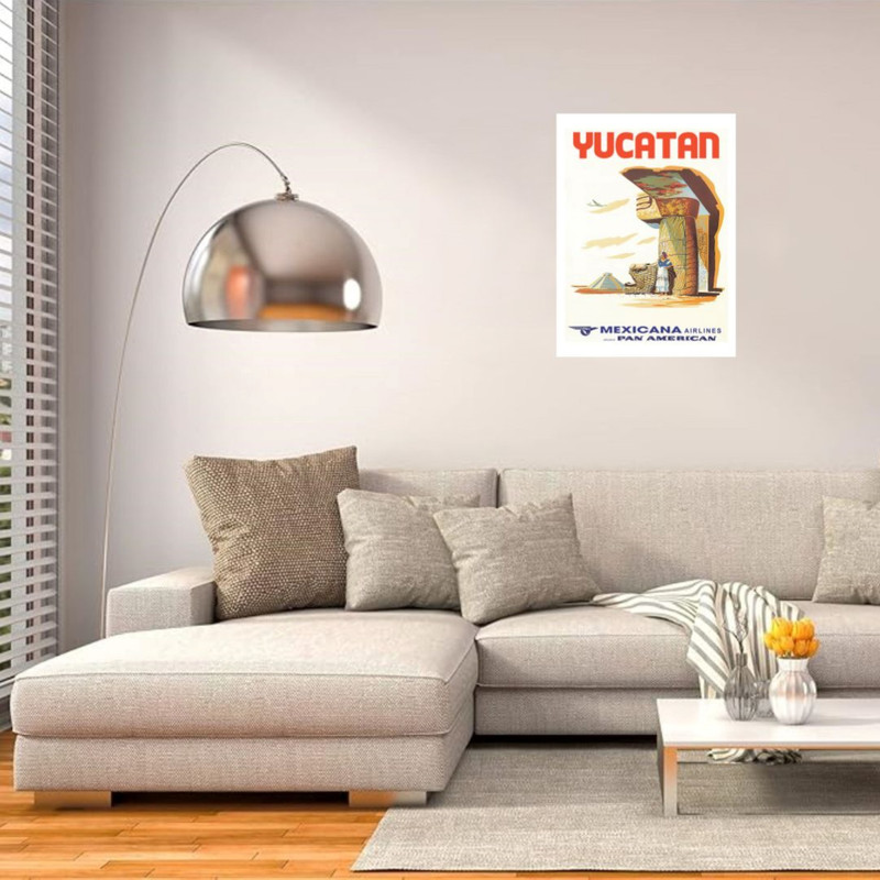 پوستر مدل مسافرتی قدیمی چاپ مکزیک ویرانه های مایان