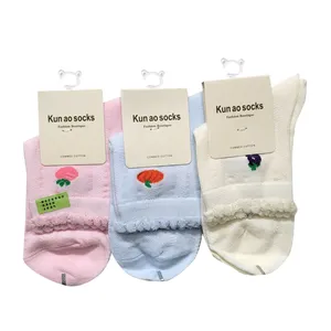 جوراب دخترانه مدل میوه ای لبه فرفری - کد 3-05033 - بسته 3 عددی