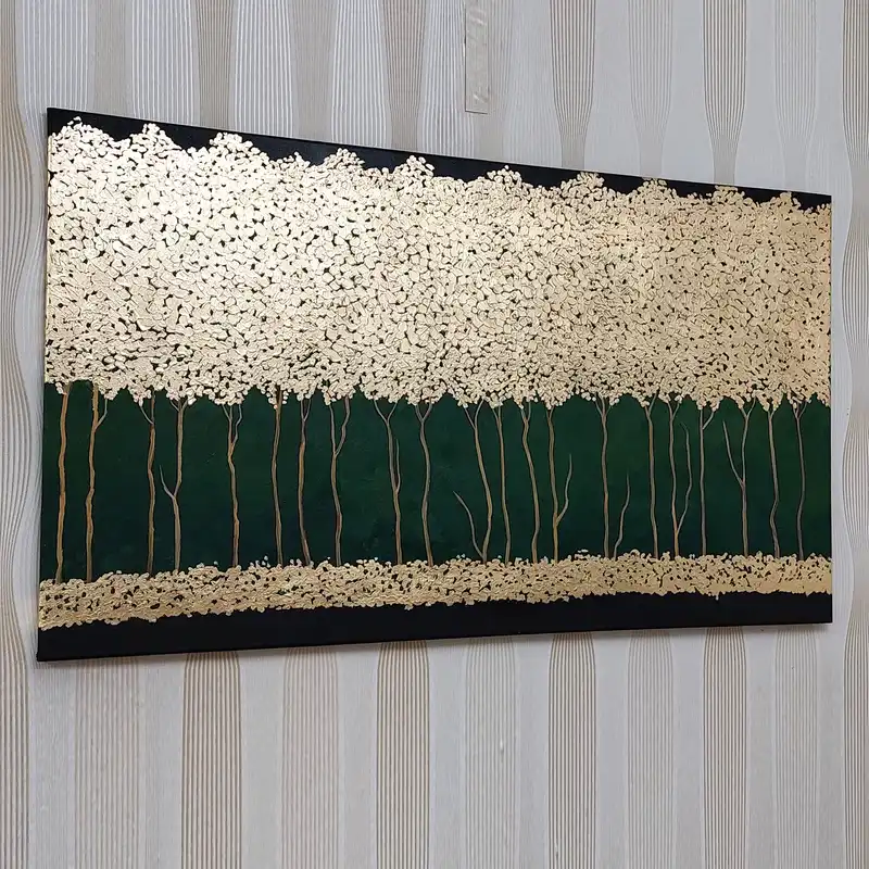 تابلو نقاشی ورق طلا طرح تلالو درختان در شب کد 195