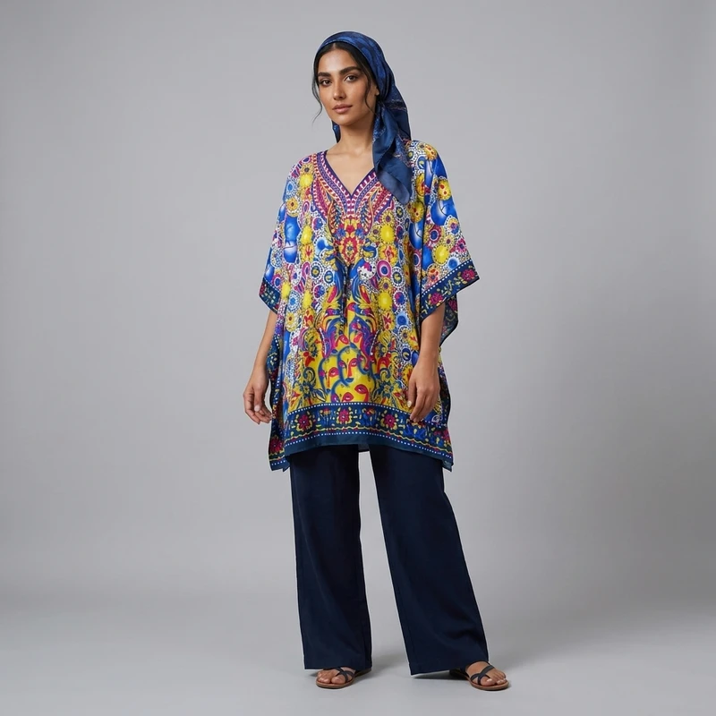 پانچو زنانه طرح هندسی مدل رنگین کمان