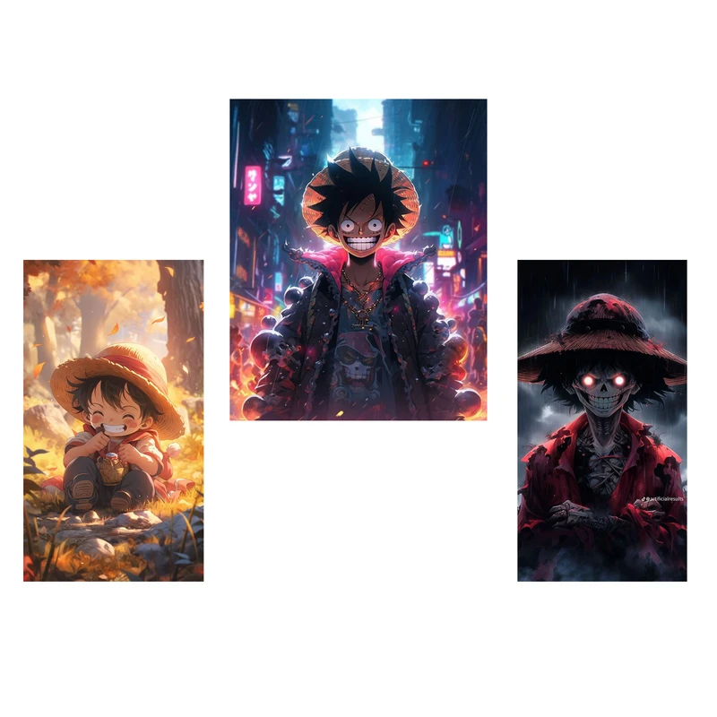 استیکر لپ تاپ و موبایل مدل انیمه طرح one piece monkey D luffy کد 865 بسته سه عددی