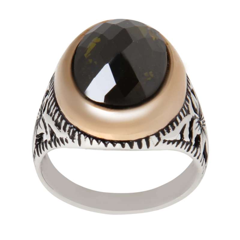 انگشتر نقره مردانه بازرگانی میلادی مدل کوارتز رکاب ترک کد AM_2297