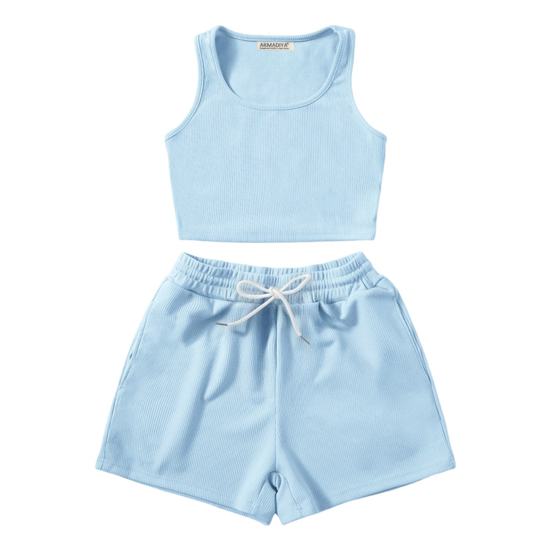 ست کراپ تاپ و شلوارک زنانه آرمادیا مدل کبریتی یقه اسکوپی کد BL16