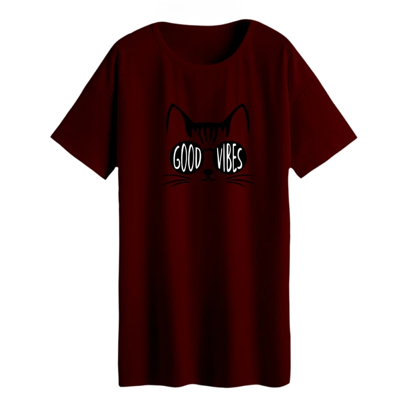 تی شرت لانگ زنانه مدل گربه فشن کد 02