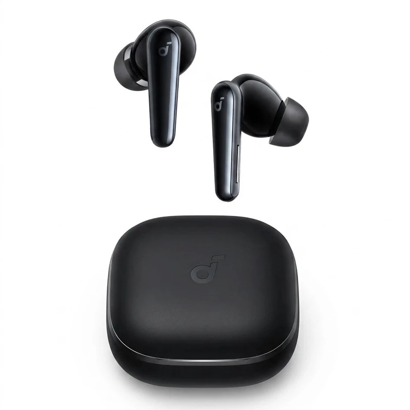 هدفون بلوتوثی انکر مدل Soundcore Liberty 5 با نویز کنسلینگ فعال (ANC)، درگاه شارژ USB Type-C، تا 30 ساعت زمان پخش موسیقی، دارای سنسور نوری داخل گوش و مقاوم در برابر رطوبت و عرق