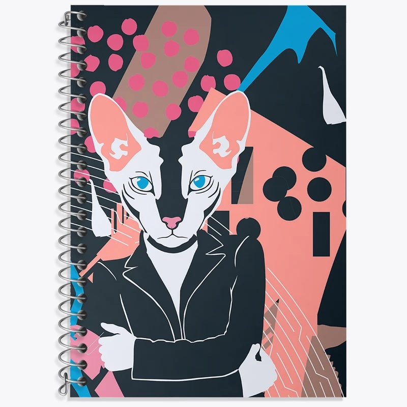 دفتر زبان 50 برگ خندالو مدل سه خط طرح گربه (Cat) کد N938