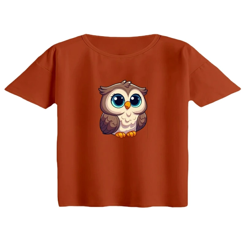 کراپ تی‌شرت آستین کوتاه زنانه مدل جغد کد 01