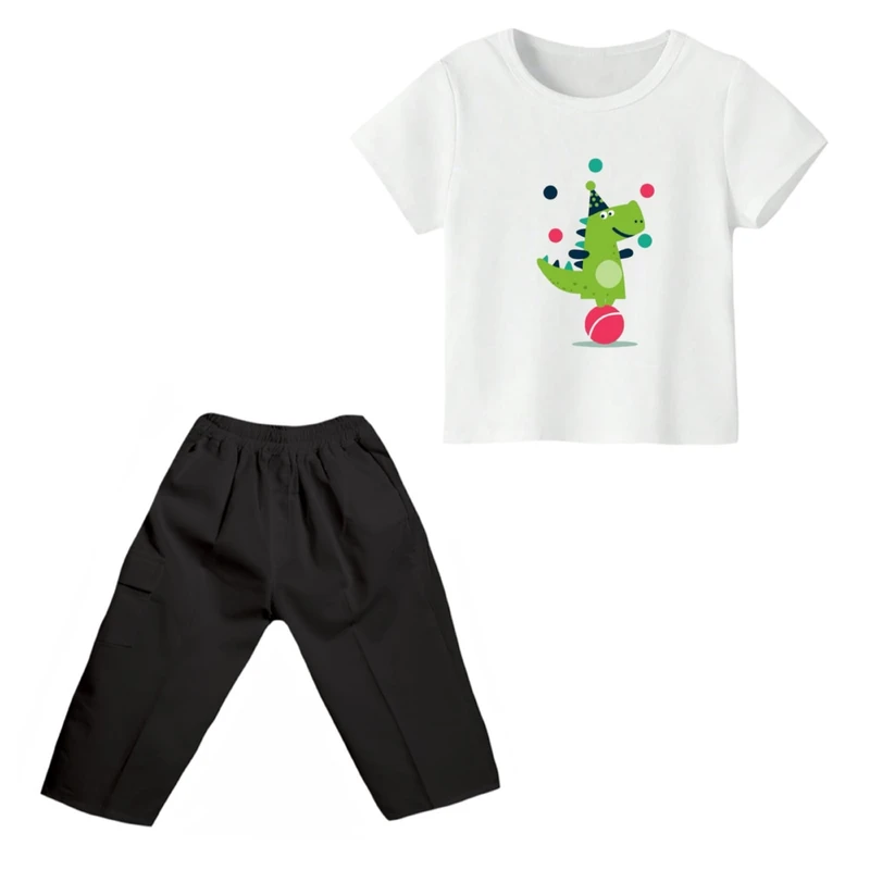 ست تی شرت و شلوارک پسرانه مدل دایناسور کد ۴