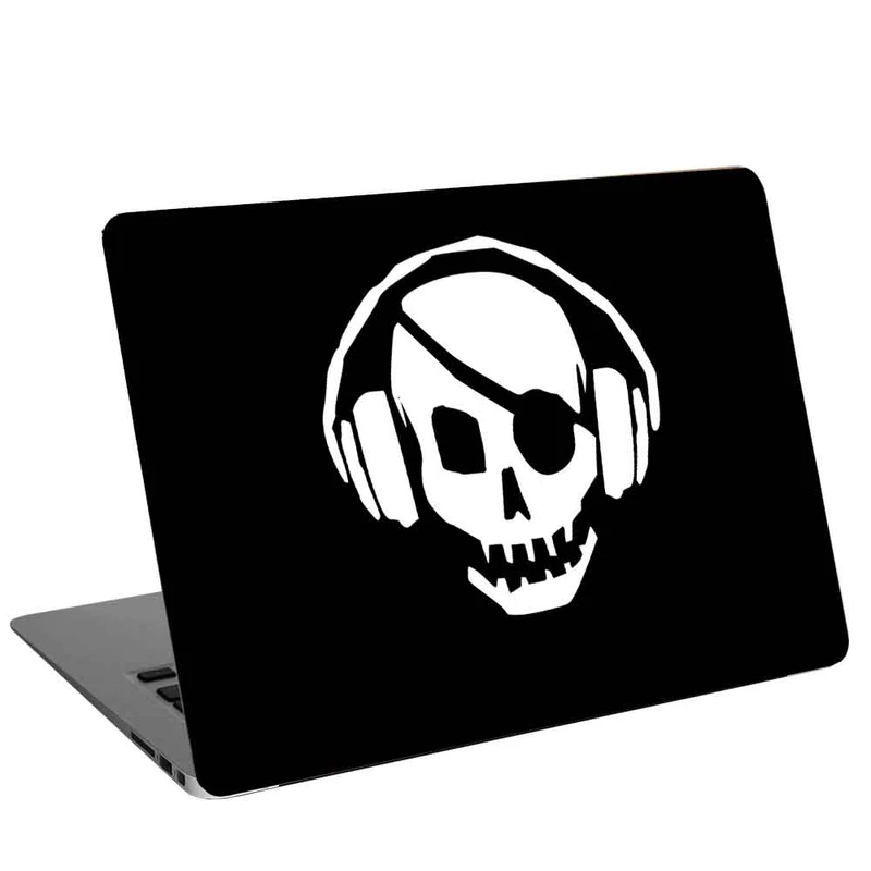استیکر لپ تاپ طرح Pirate skull hacker with headphones کد cl-426 مناسب برای لپ تاپ 15.6 اینچ