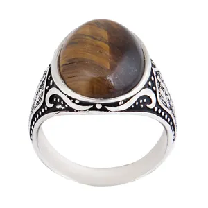 انگشتر نقره مردانه بازرگانی میلادی مدل تایگر طبیعی رکاب سیلندری کد AM_2656