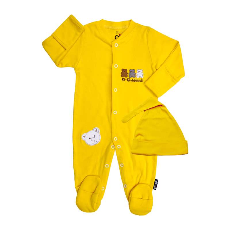 ست کلاه و سرهمی نوزادی آدمک مدل حیوانات کد 13900 رنگ لیمویی