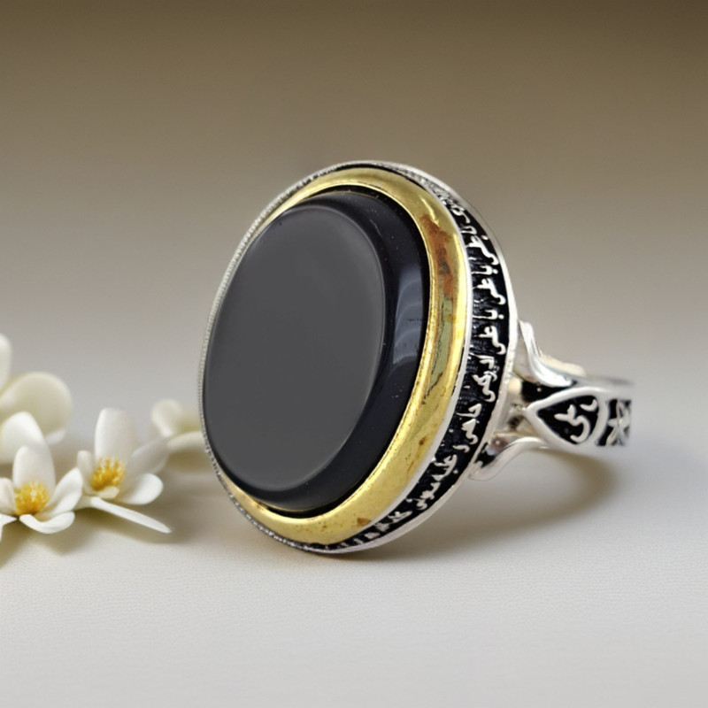 انگشتر نقره مردانه ملک زیور طرح یا علی یا زهرا کد 387