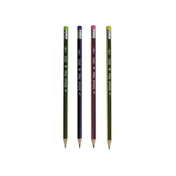 مداد مشکی ای اف اسکول مکس با درجه سختی HB مدل HB-3001 کد 007 بسته 4 عددی