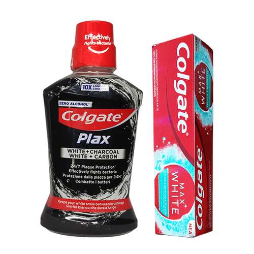 دهان شویه کلگیت مدل ذغالی حجم 500 میلی لیتر به همراه خمیر دندان کلگیت مدل MAX حجم 75 میلی لیتر