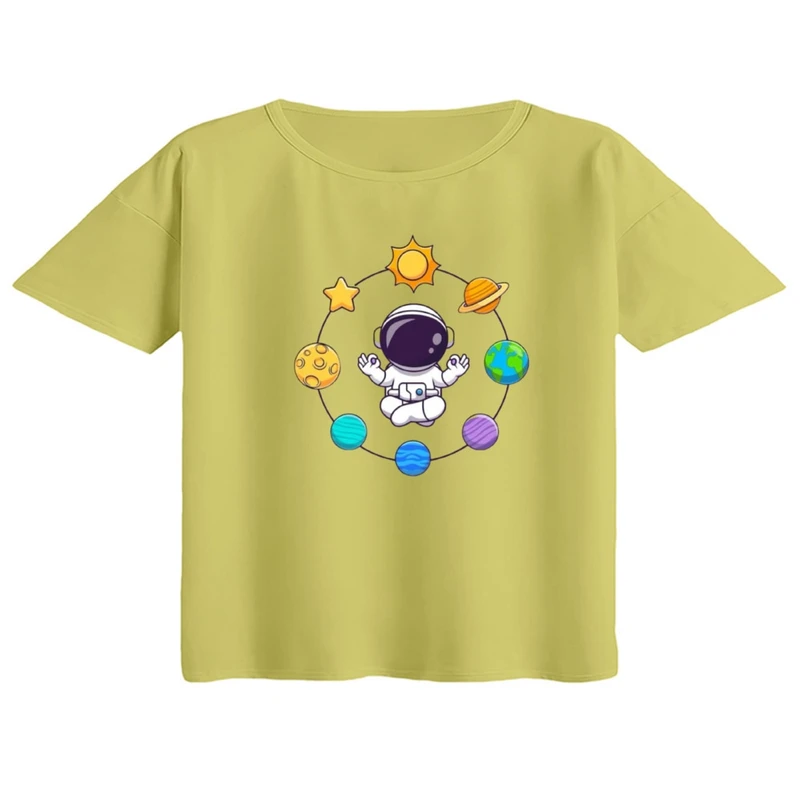 کراپ تی‌شرت آستین کوتاه زنانه مدل فضانورد کد ۶