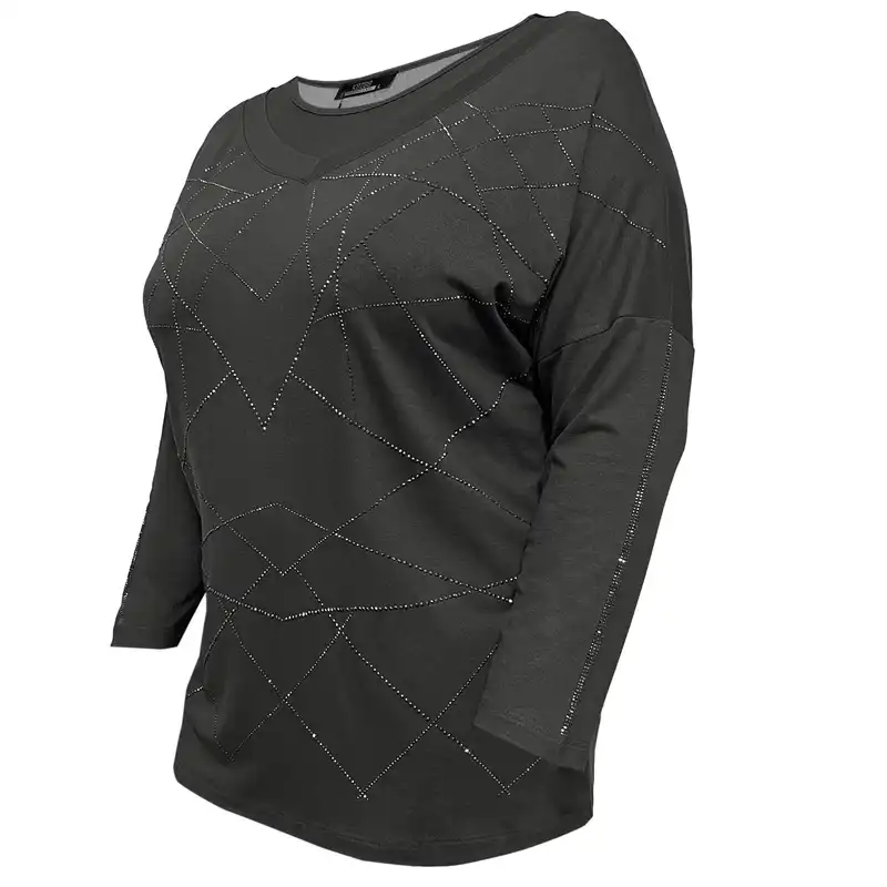 بلوز آستین بلند زنانه کازه مدل  نگین دار ضربدری ترک