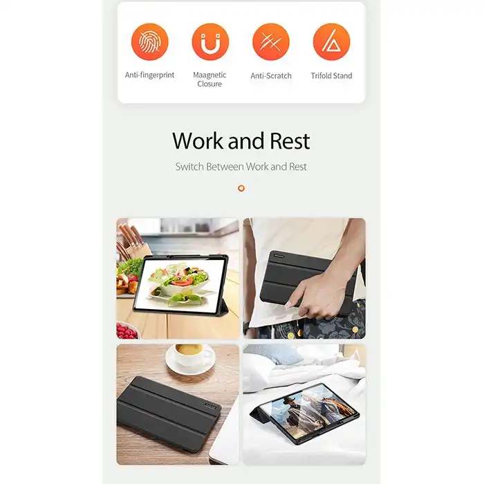 کیف کلاسوری دوکس دوکیس مدل Tri-Fold مناسب برای تبلت سامسونگ Galaxy Tab S8 Plus X800/X806