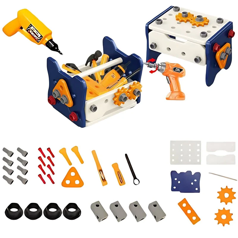 ست اسباب بازی ابزار مهندسی ناب سل مدل ابزار تعمیراتی کودکان مجموعه 40 عددی به همراه دریل باتری خور کد MULTI FUNCTION TOOL LEARNING GAME TABLE 