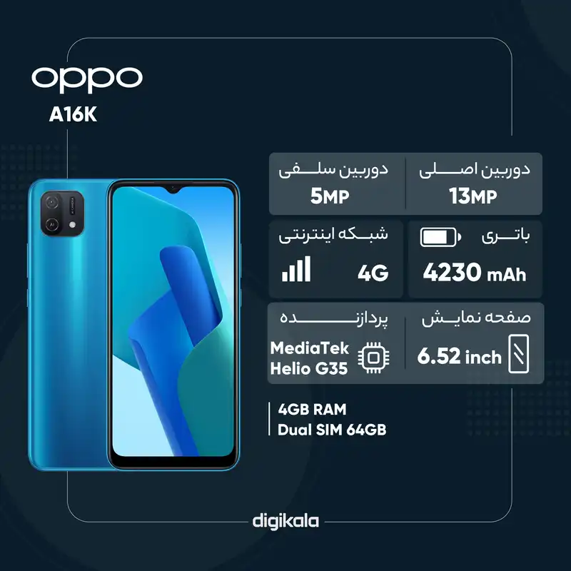 گوشی موبایل اوپو مدل A16K دو سیم کارت ظرفیت 64 گیگابایت و رم 4 گیگابایت