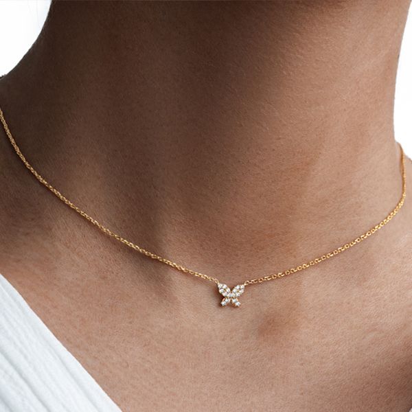گردنبند طلا 18 عیار زنانه ماوی گالری مدل پروانه نگینی - - 3