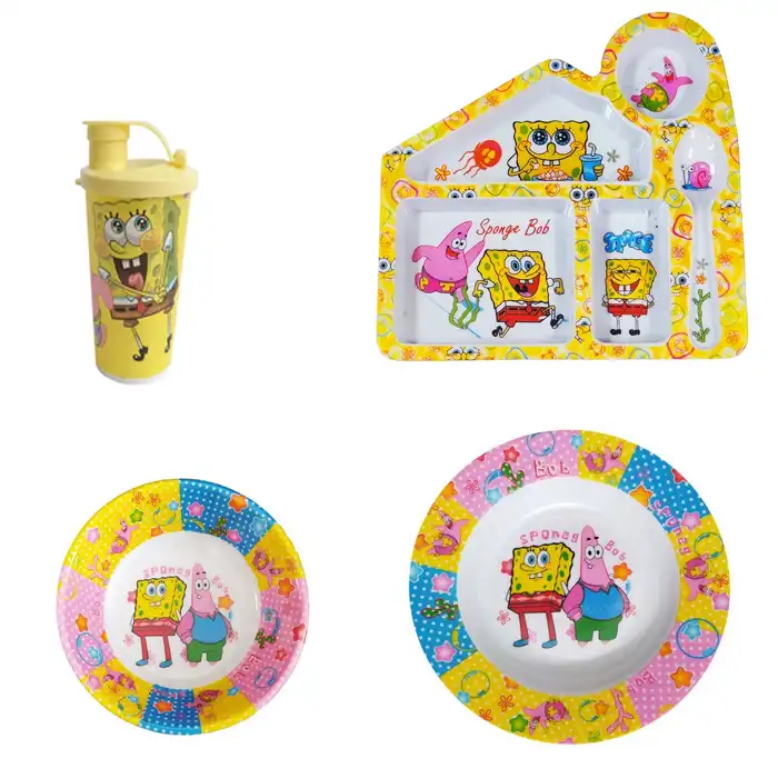 سرویس غذا خوری 4 پارچه کودک طرح باب اسفنجی کد bobb4