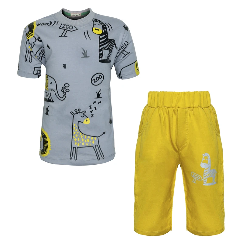 عکس شماره 2 : ست تی شرت و شلوارک پسرانه مدل zzz رنگ زرد