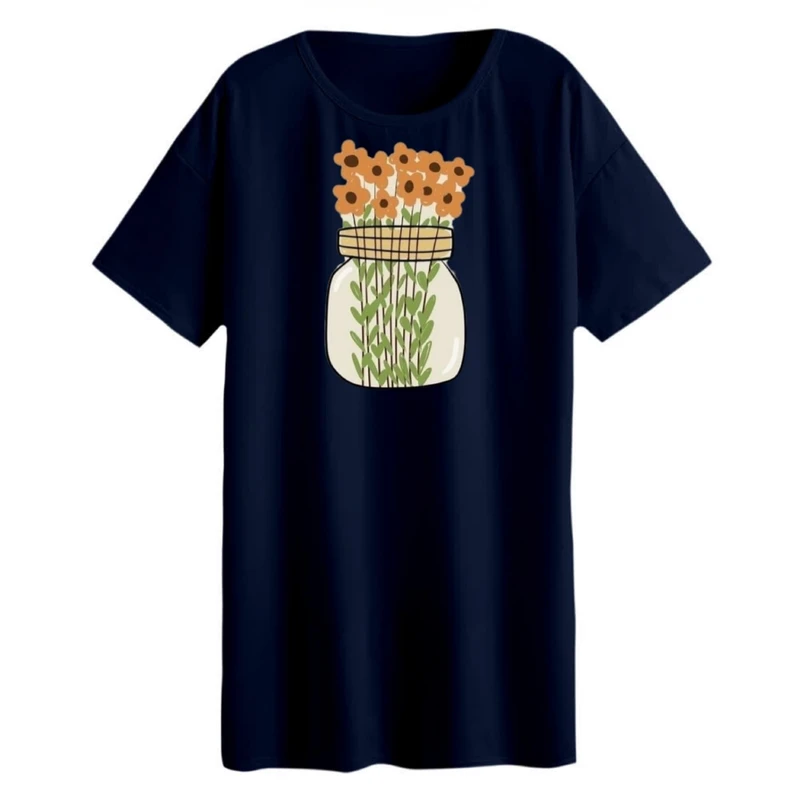 تی شرت لانگ زنانه مدل  گلدان مینیمال کد 1