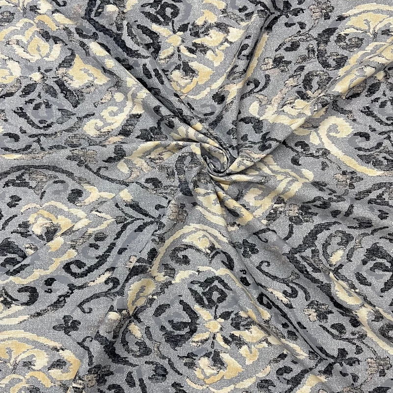 پارچه ملحفه عرض 2 متر مدل نساجی طوبی طرح ترنج  رنگ طوسی