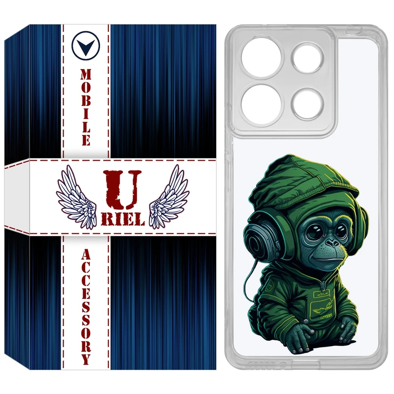 کاور یوریل مدل Clear کد 45 طرح میمون سبز مناسب برای گوشی موبایل شیائومی Redmi Note 13 4G