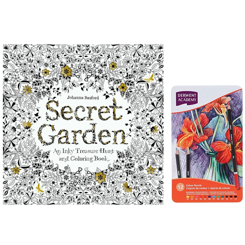 مداد رنگی 12 رنگ درونت مدل SECRET GARDEN به همراه دفتر