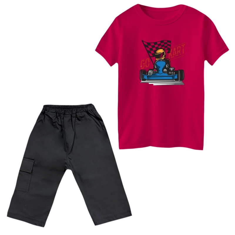 ست تی‌شرت و شلوارک پسرانه مدل ماشین کد 2