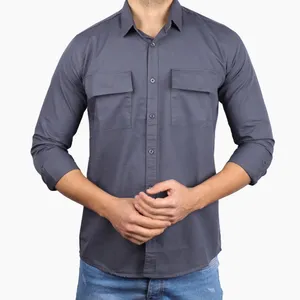 پیراهن آستین بلند مردانه مدل کتان دو جیب کد 620498