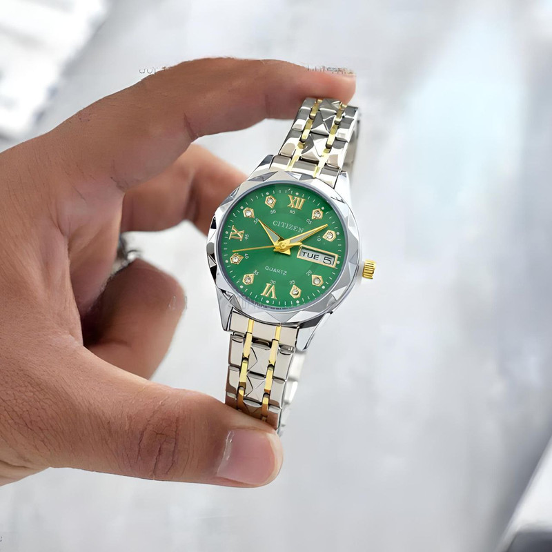 ست ساعت مچی عقربه‌ای زنانه و مردانه مدل کوارتز دو تقویم دی دیت الماسی کد 02