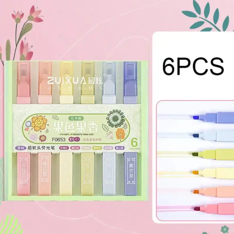 ماژیک علامت گذار مدل پاستلی عطری طرح بهاری بسته 6 عددی