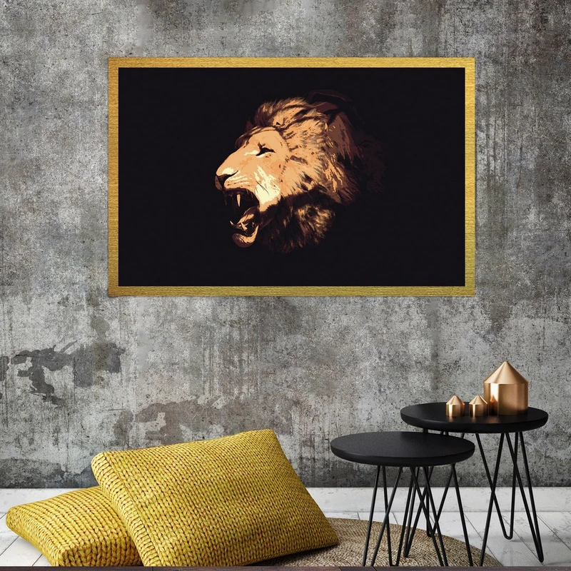 تابلو بکلیت طرح نقاشی شیر مدل  قاب شاسی T-S7665