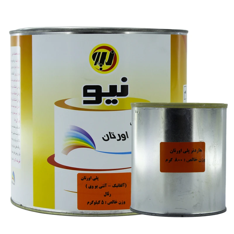 رنگ زرد پرتغالی پلی اورتان کد 1023 نیوفام وزن 4 کیلوگرم به همراه هاردنر وزن 800 گرم