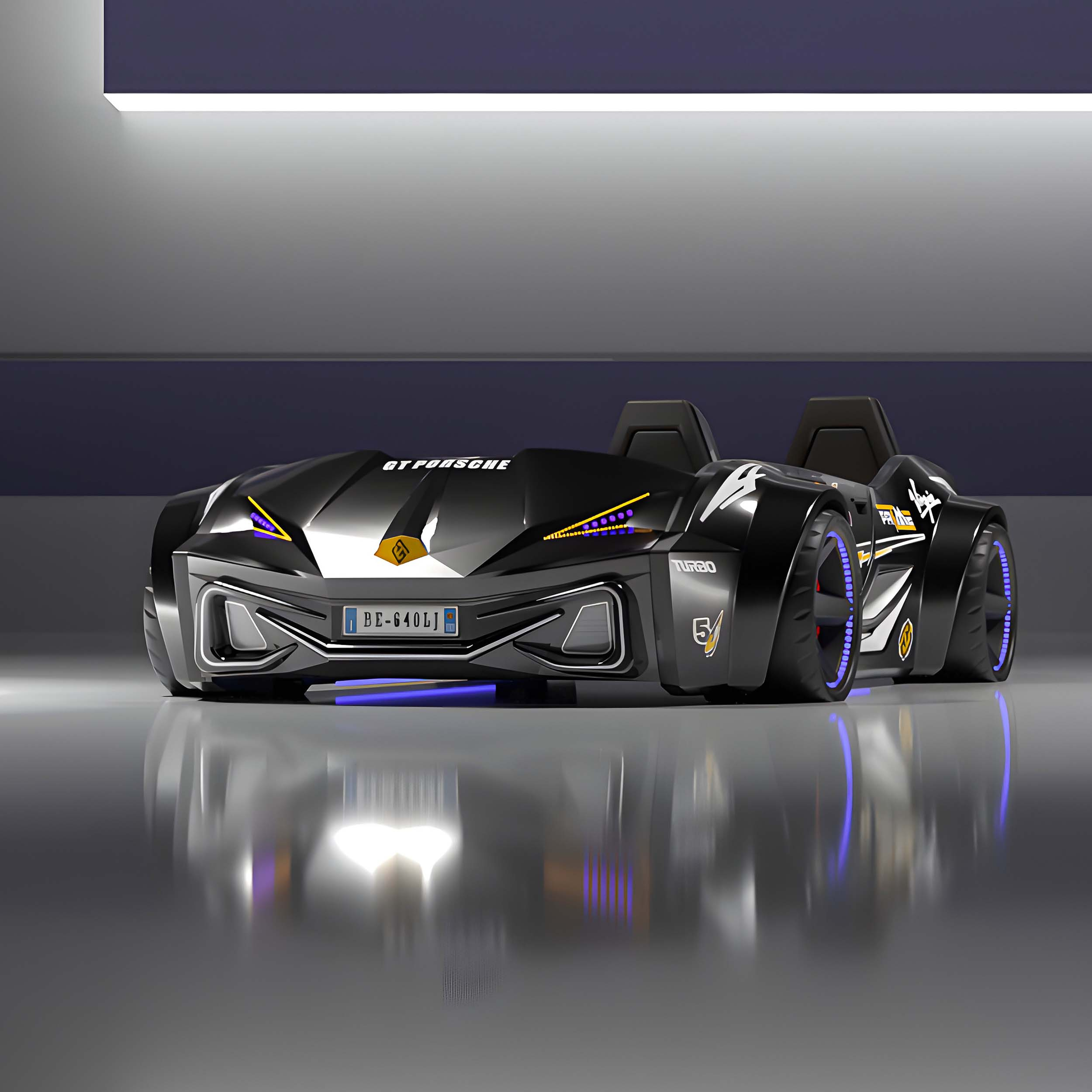 تخت خواب یک نفره مدل ماشین جی تی کاپوت باز شو کد 2002 سایز 240x137 سانتی متر